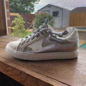 Cute silver and suede sneakers